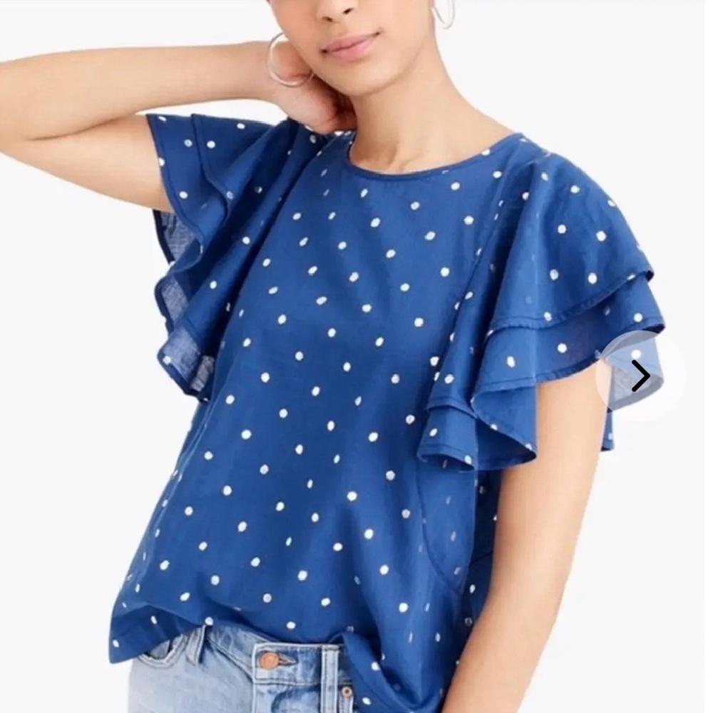 J.Crew Ruffle Flutter Sleeve Metallic Dot Top Size Small